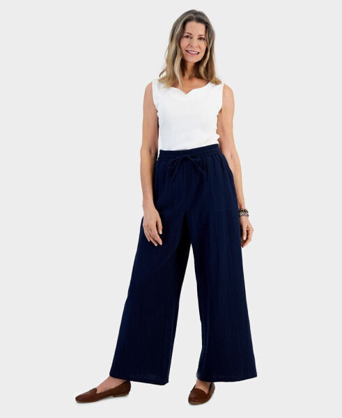 Petite Gauze Wide-Leg Pull-On Pants, Created for Macy's