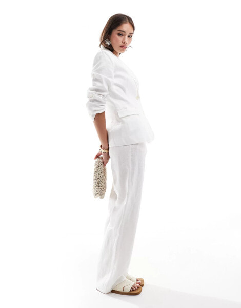 Mango linen tailored co-ord trousers in white