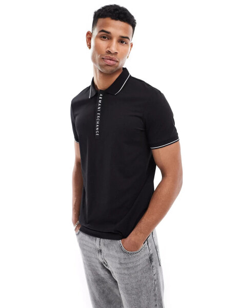 Armani Exchange polo in black with contrast tipping and logo