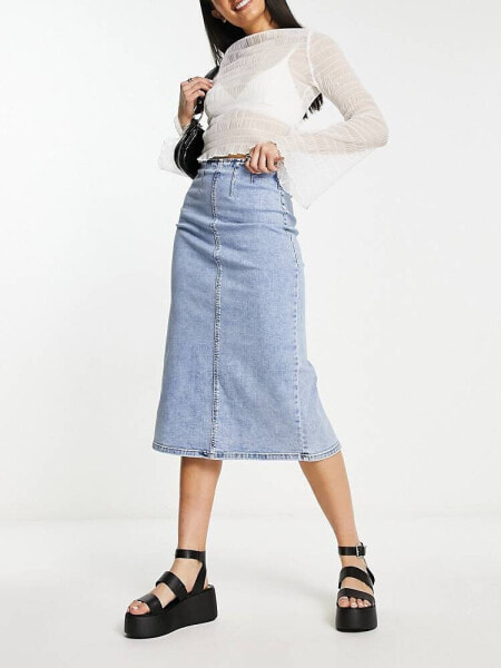 Stradivarius denim tube skirt in light blue 