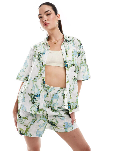 Object oversized shirt co-ord in ocean marble print