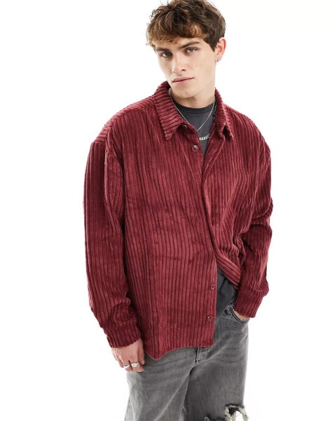 Reclaimed Vintage long sleeve cord shirt in burgandy