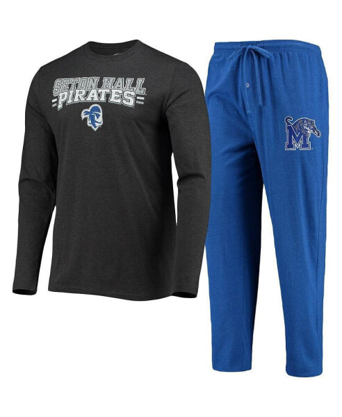 Men's Blue, Heathered Charcoal Seton Hall Pirates Meter Long Sleeve T-shirt and Pants Sleep Set