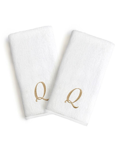 Bookman Gold Font Monogrammed Luxury 100% Turkish Cotton Novelty 2-Piece Hand Towels, 16" x 30"