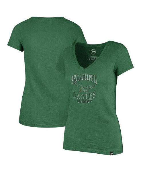 Women's Kelly Green Distressed Philadelphia Eagles Scrum V-Neck T-shirt