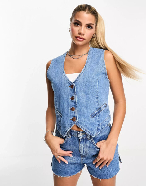 Threadbare denim waistcoat in blue