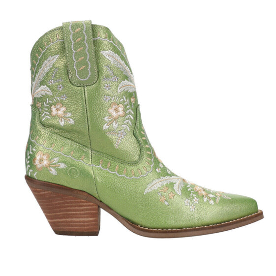 Dingo Primrose Embroidered Floral Snip Toe Cowboy Booties Womens Green Casual Bo