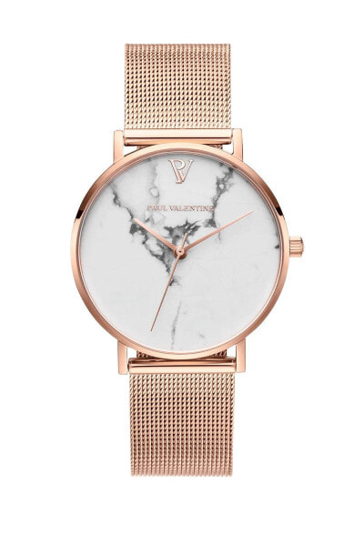 Paul Valentine Damen Armbanduhr WHITE MARBLE ROSE GOLD MESH 38 MM PV381011