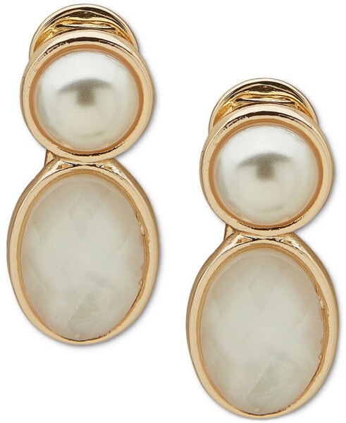 Gold-Tone Imitation Pearl & Mother-of-Pearl Clip-On Button Earrings