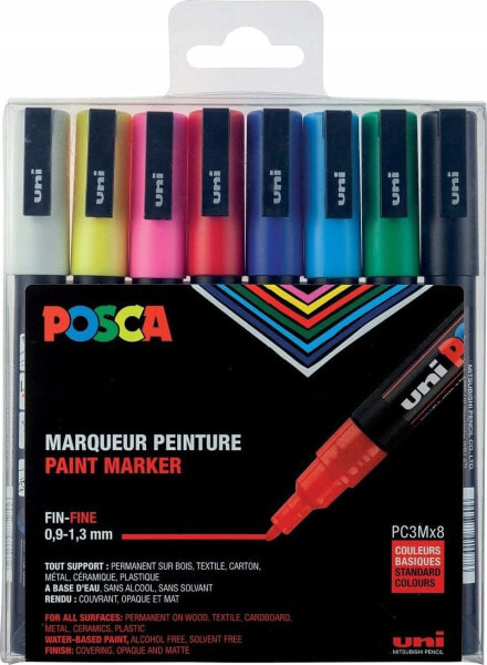 Posca Uni-Ball PC-3M, Multicolour, Multicolour, 8 colours, Fine, 0.9 mm, 1.3 mm