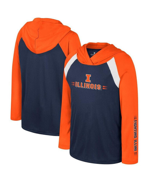 Big Boys Navy Illinois Fighting Illini Eddie Multi-Hit Raglan Long Sleeve Hoodie T-shirt