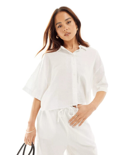 Vero Moda linen boxy short sleeved shirt co-ord in white