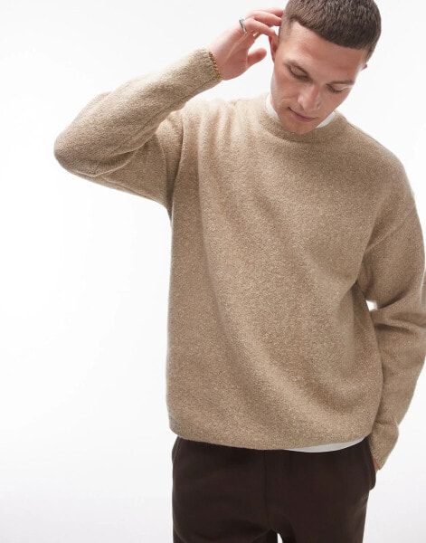 Topman textured jumper in oatmeal marl