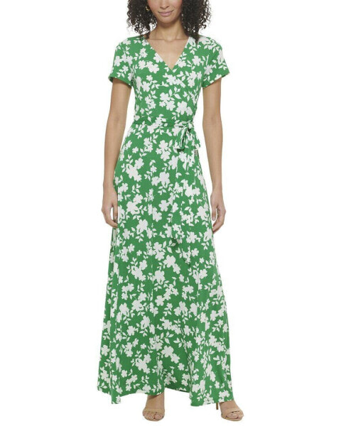 Eliza J Printed Ity Wrap Maxi Dress Women's Green 2