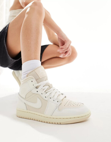 Nike Air Jordan 1 Mid trainers in off white and stone