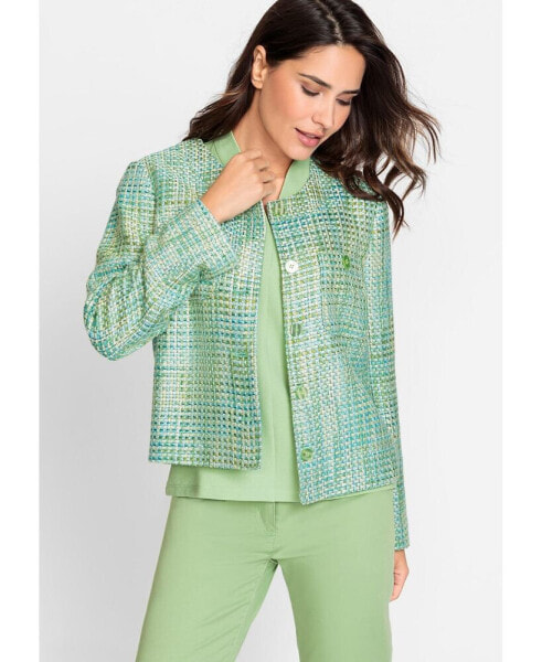 Collarless Cropped Tweed Blazer