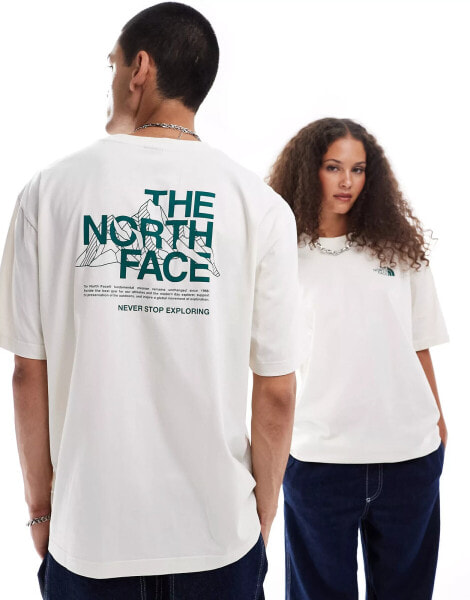 The North Face Mountain Sketch back print oversized t-shirt in off white