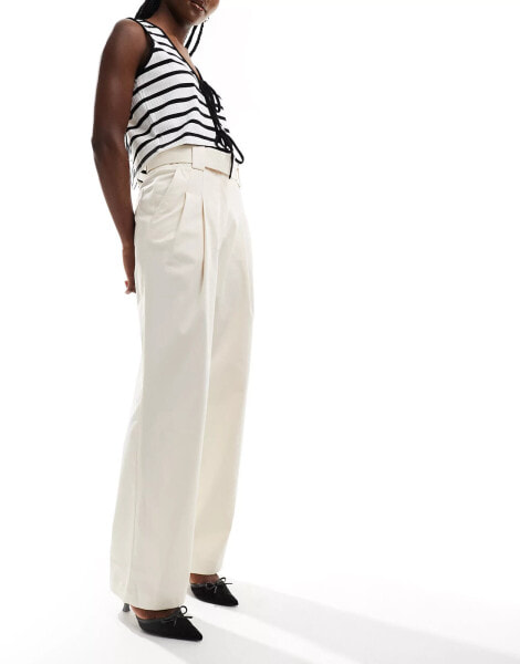 Mango belted tailored trouser in beige