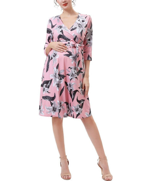 Maternity Floral Print Faux Wrap Nursing Dress