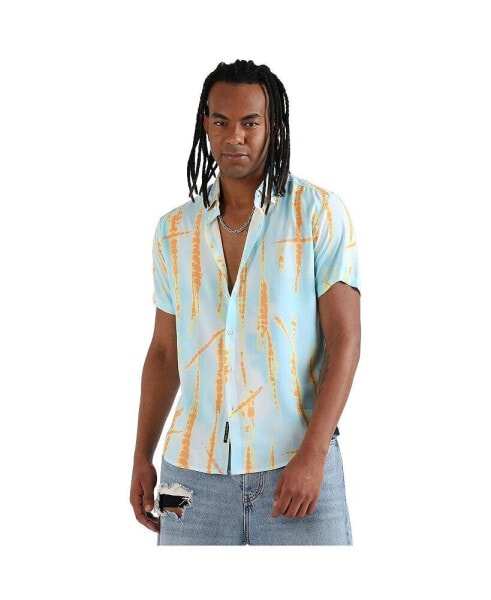 Men's EcoLiva Sky Blue & Orange Pastel Tie Dye Shirt