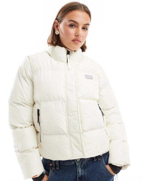 Superdry Sports puffer cropped jacket in off white