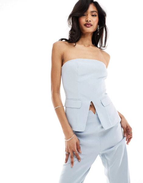 Kaiia bandeau front split top co-ord in baby blue