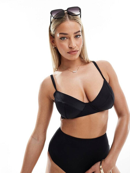 ASOS DESIGN Maya Fuller Bust mix and match underwired longline bikini top in black