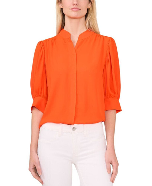 Women's 3/4-Sleeve Collared Button Down Blouse