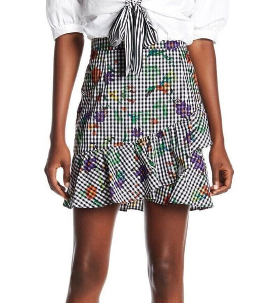 Romeo and Juliet Couture 155787 Women's Gingham & Floral Print Skirt Sz. Small