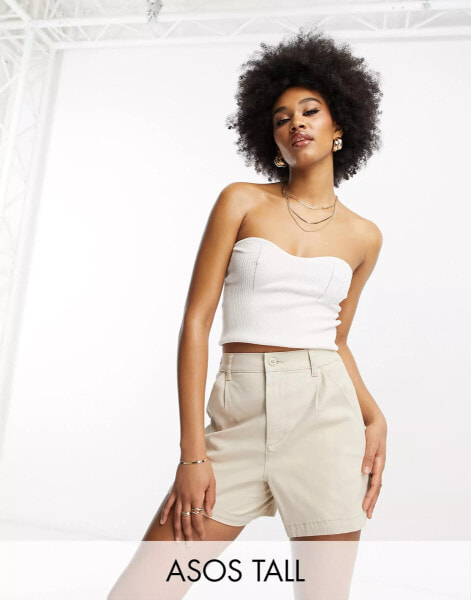 ASOS DESIGN Tall chino short in stone