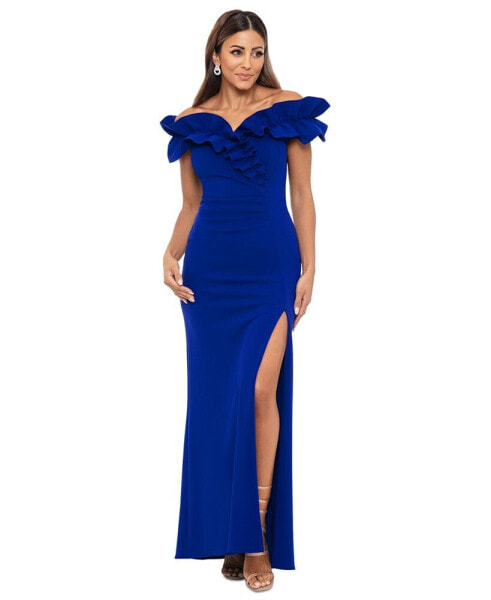 Petite Ruched Side-Slit Long Sheath Dress