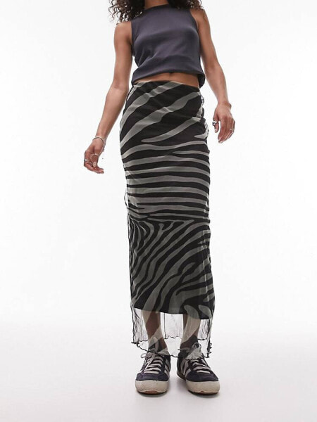 Topshop animal cut about zebra midi mesh skirt in midi