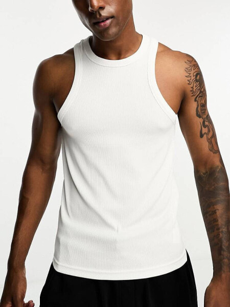 ASOS 4505 Icon ribbed training vest with quick dry in white 