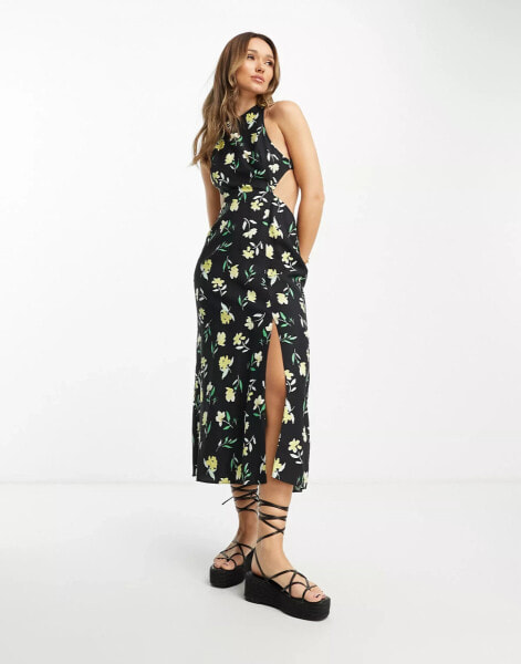 ASOS DESIGN – Midi-Sommerkleid mit überkreuzter Rückseite und Blumenmuster