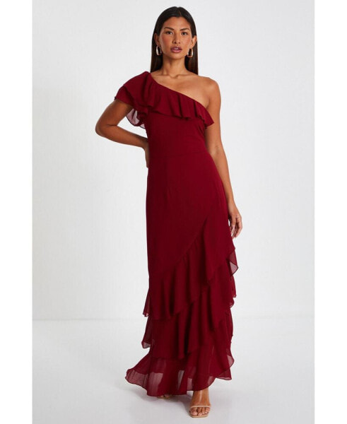 Women's One-Shoulder Ruffle Maxi Dress