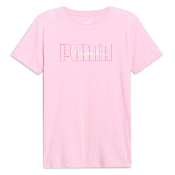 Puma Script Logo Crew Neck Short Sleeve T-Shirt Womens Pink Casual Tops 68222930