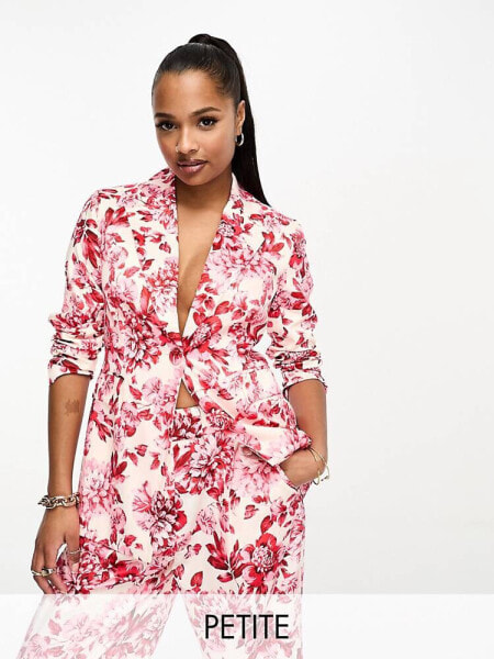 Forever New Petite satin blazer co-ord in red floral print