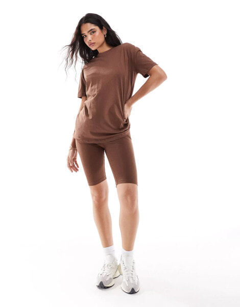 Threadbare shorts and oversized t-shirt co-ord in chocolate brown