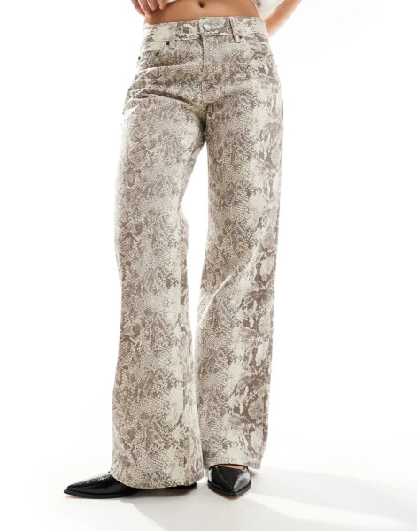 Stradivarius straight leg jean in snake print