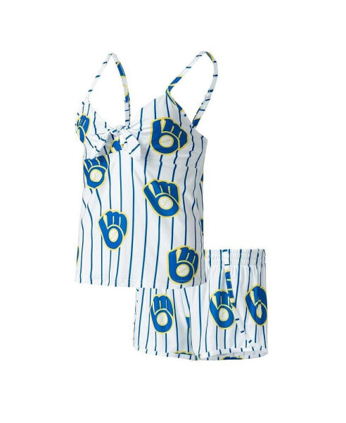 Женская пижама Concepts Sport Womens White Milwaukee Brewers Reel Allover Print Tank Top and Shorts Sleep Set