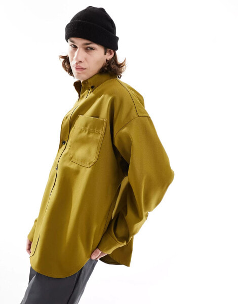 G-Star button down oversized long sleeve shirt in khaki green