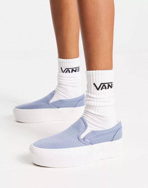 Vans Classic – Sneaker zum Reinschlüpfen aus Strick in Blau mit Plateausohle