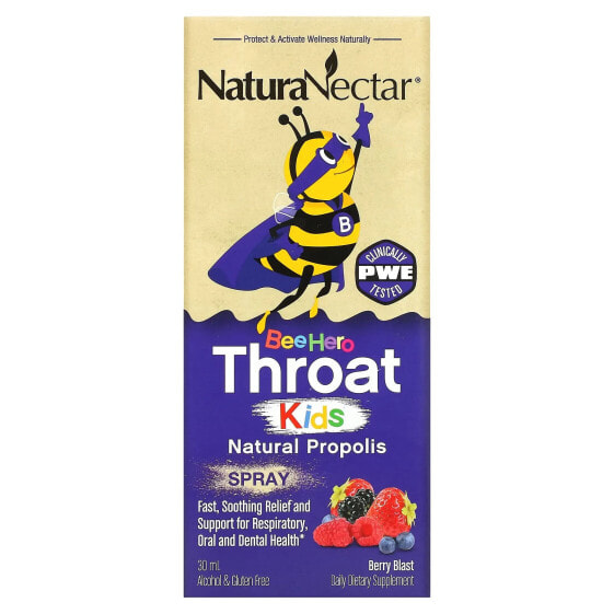 NaturaNectar, Bee Hero Throat Kids, Натуральный спрей с прополисом, Berry Blast, 30 мл