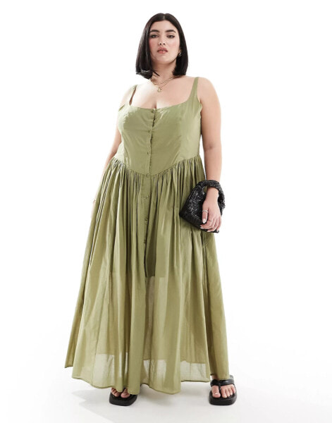 ASOS DESIGN Curve voile picnic midi sundress in green