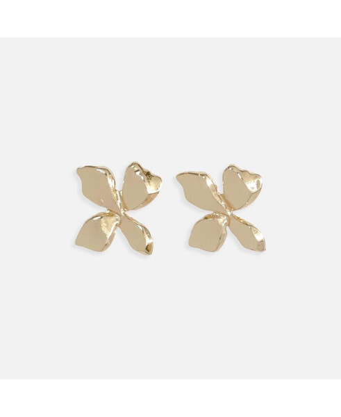 Statement Flower Stud Earrings Gold