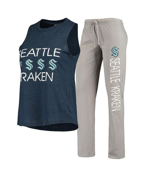 Женская пижама Concepts Sport Womens Deep Sea Blue, Gray Seattle Kraken Meter Tank Top and Pants Sleep Set