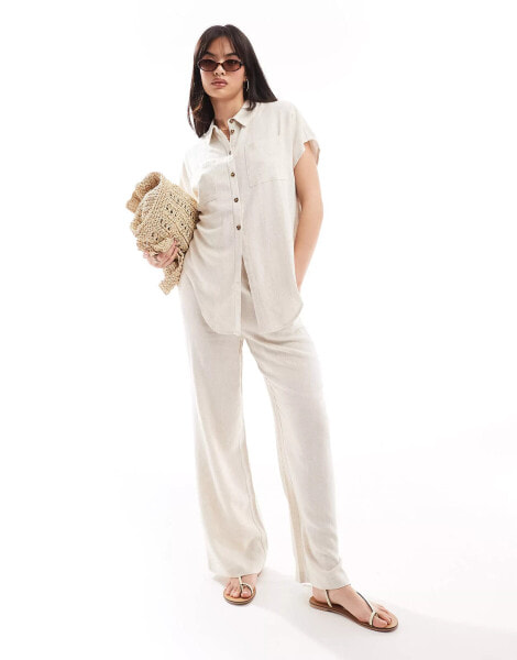 Pieces wide leg linen trousers co-ord in cream