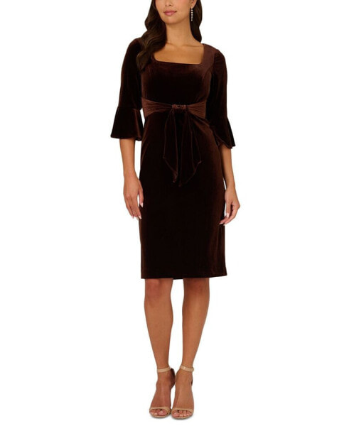 Women's Velvet Bell-Sleeve Sheath Dress