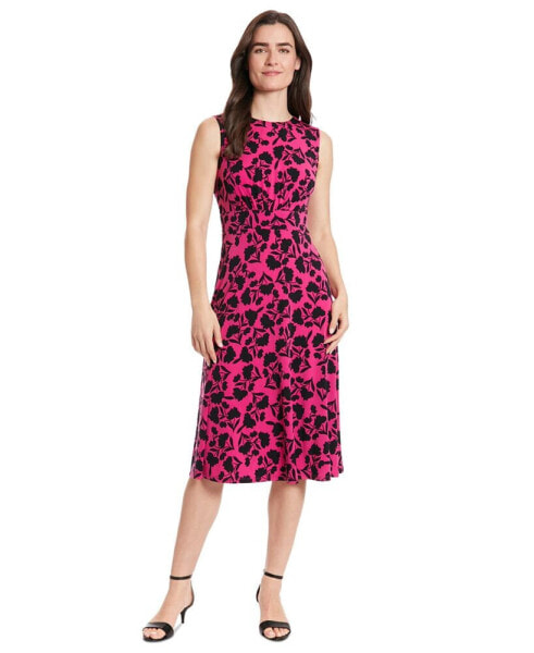 Petite Floral-Print Jewel-Neck Midi Dress