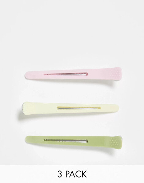 Monki 3 pack hair clips in pastel multi